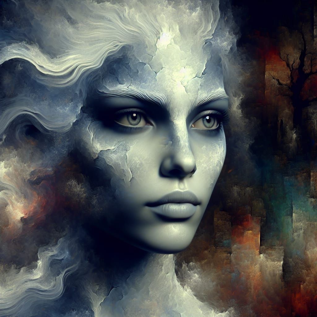 Ethereal White Ash Queen Portrait in Fantasy Style