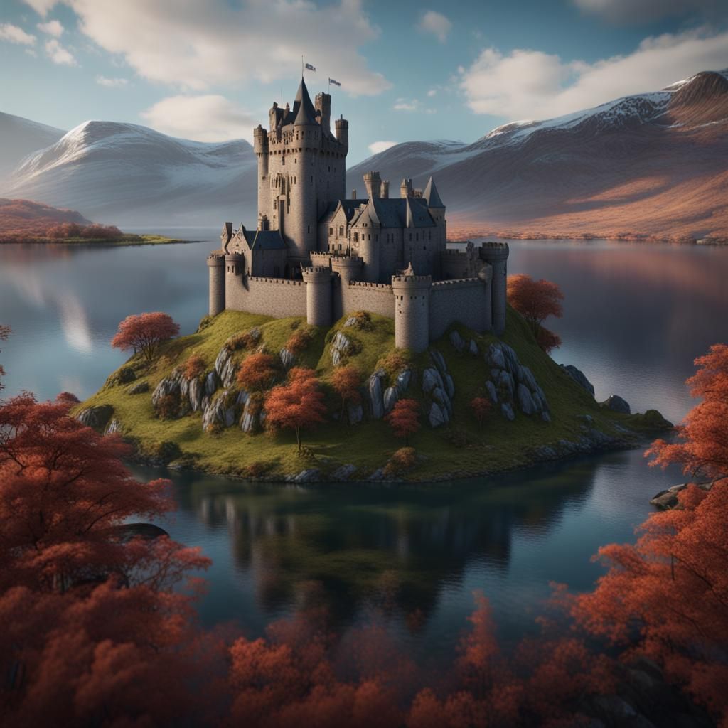 Scottish Island Castle: Detailed Matte Painting