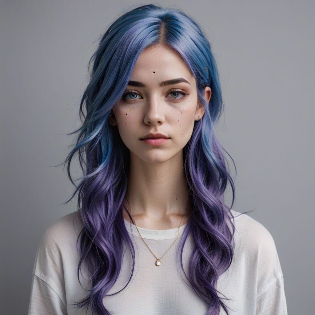 Girl with Vibrant Blue Hair and Purple Accent