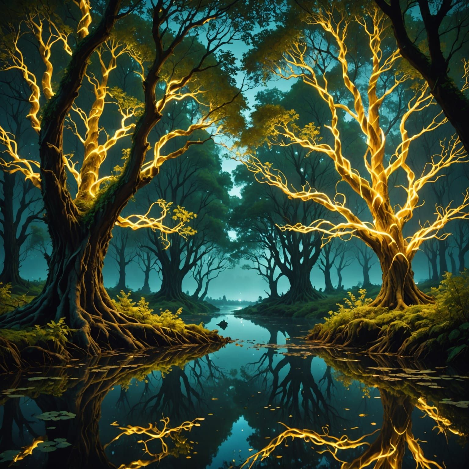 Glowing Trees of Ethereal Light