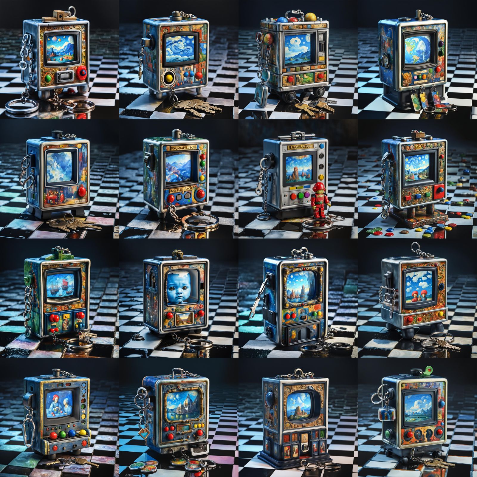 Renaissance Oil Painting of Multiportal Toy Machine