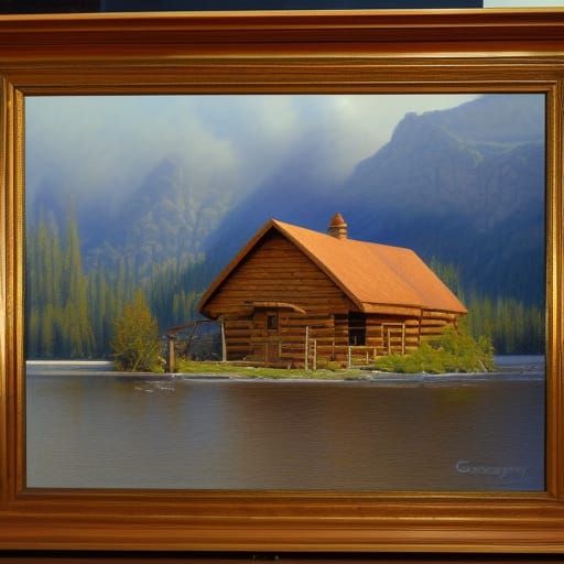 Cabin in Oil Painting Style