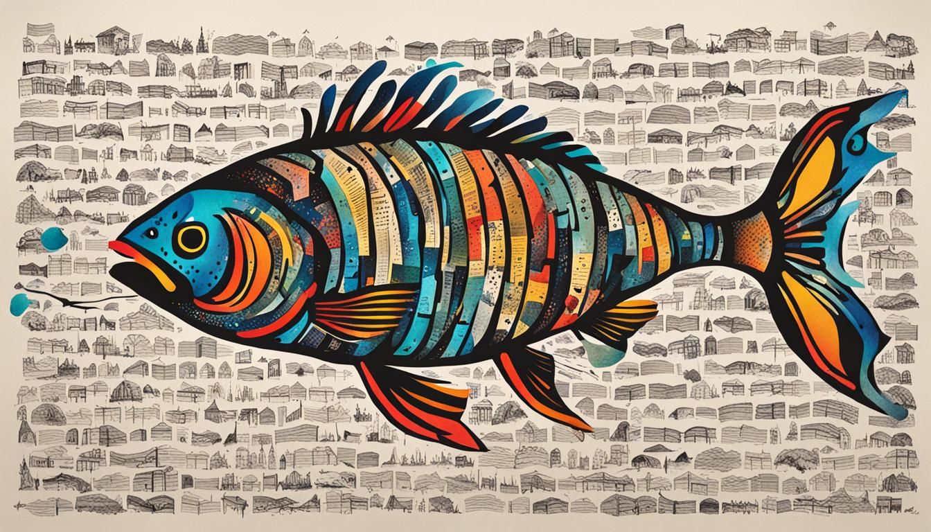 Playful Fish Reads Book: Whimsical Typographic Poster