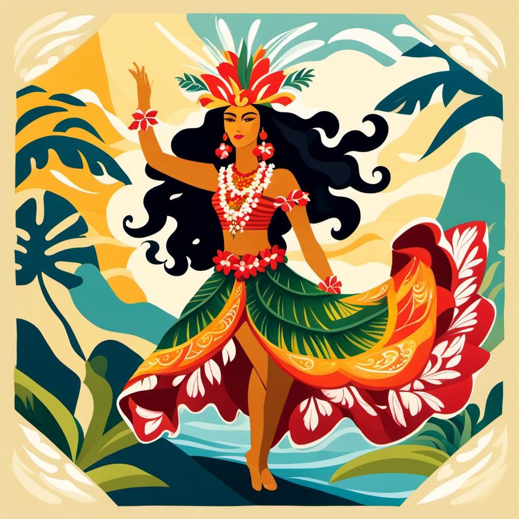 Hi'iaka: Hawaiian Goddess in Gouache Style