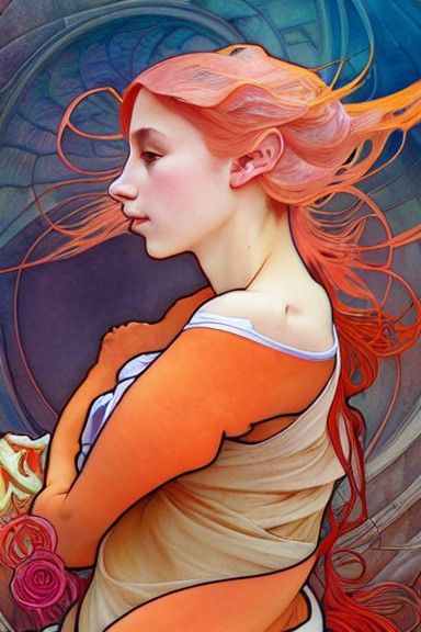 Magikarp in Art Nouveau Style, Detailed Portrait