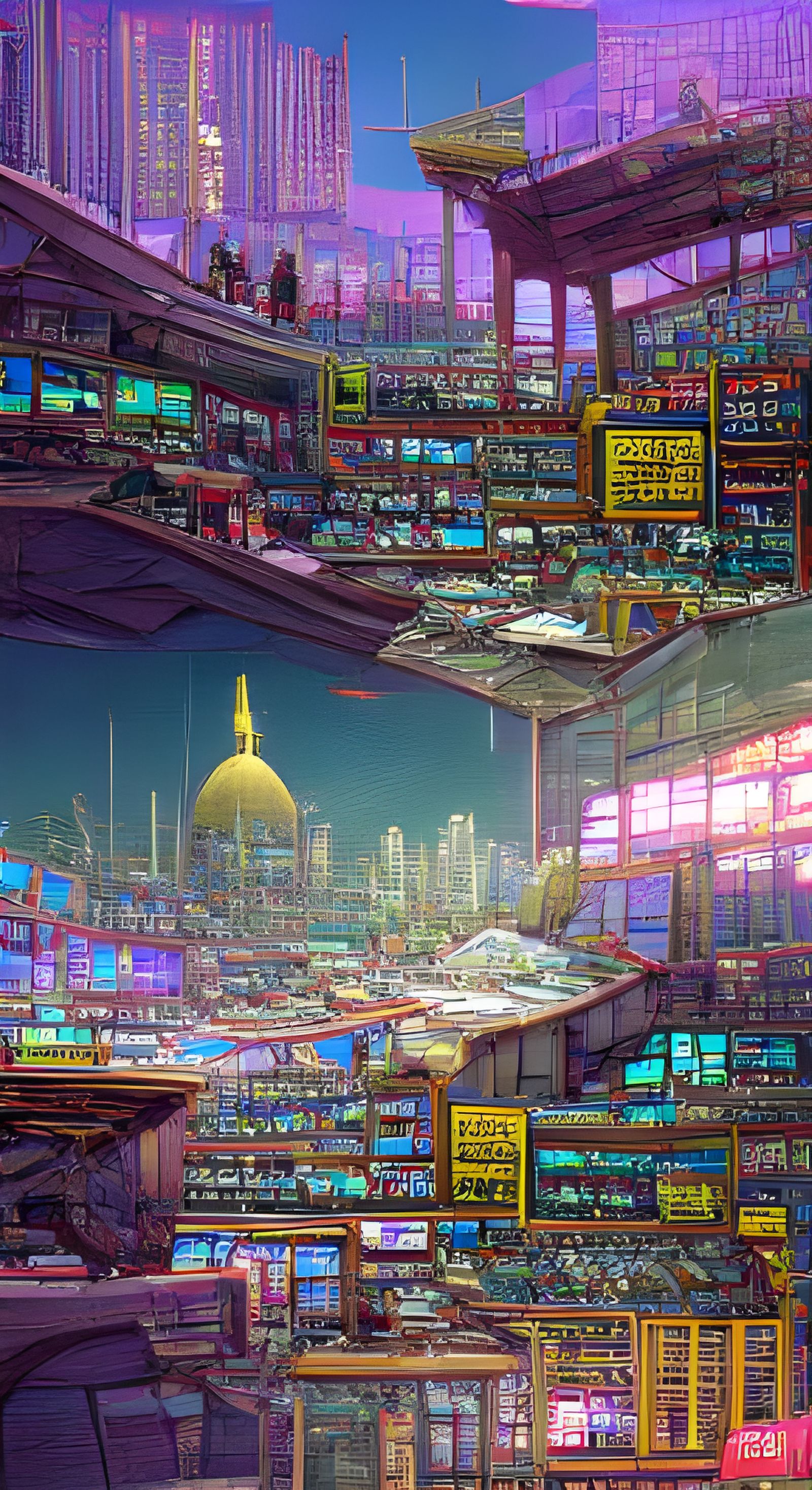 Cyberpunk Flea Market Cityscape in Moebius Style