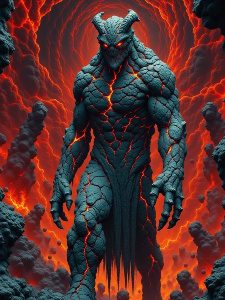 Stone Golem Enters Netherworlds with Lava Fissures