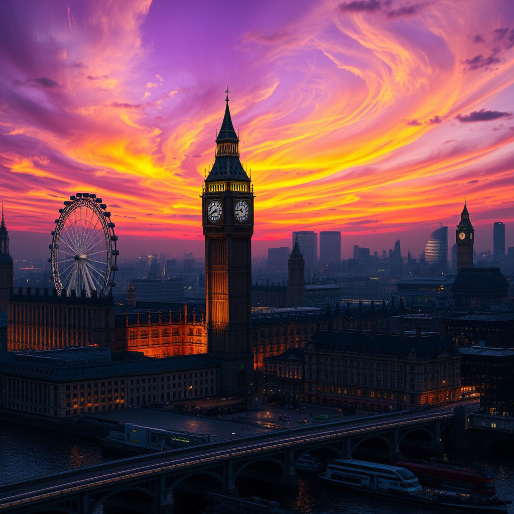 London Cityscape at Dusk: A Digital Art Masterpiece