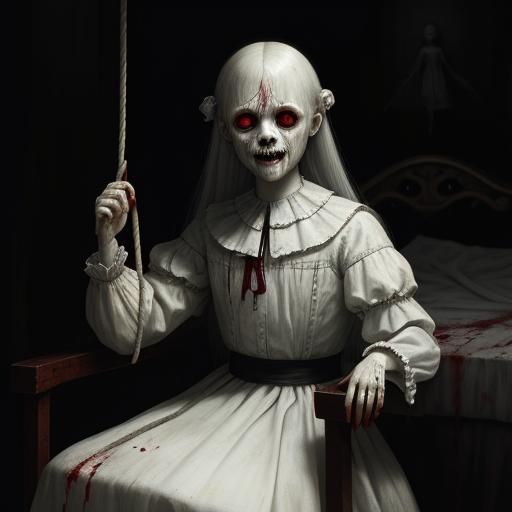 Hyperrealistic Creepy Porcelain Doll with Blood Stains