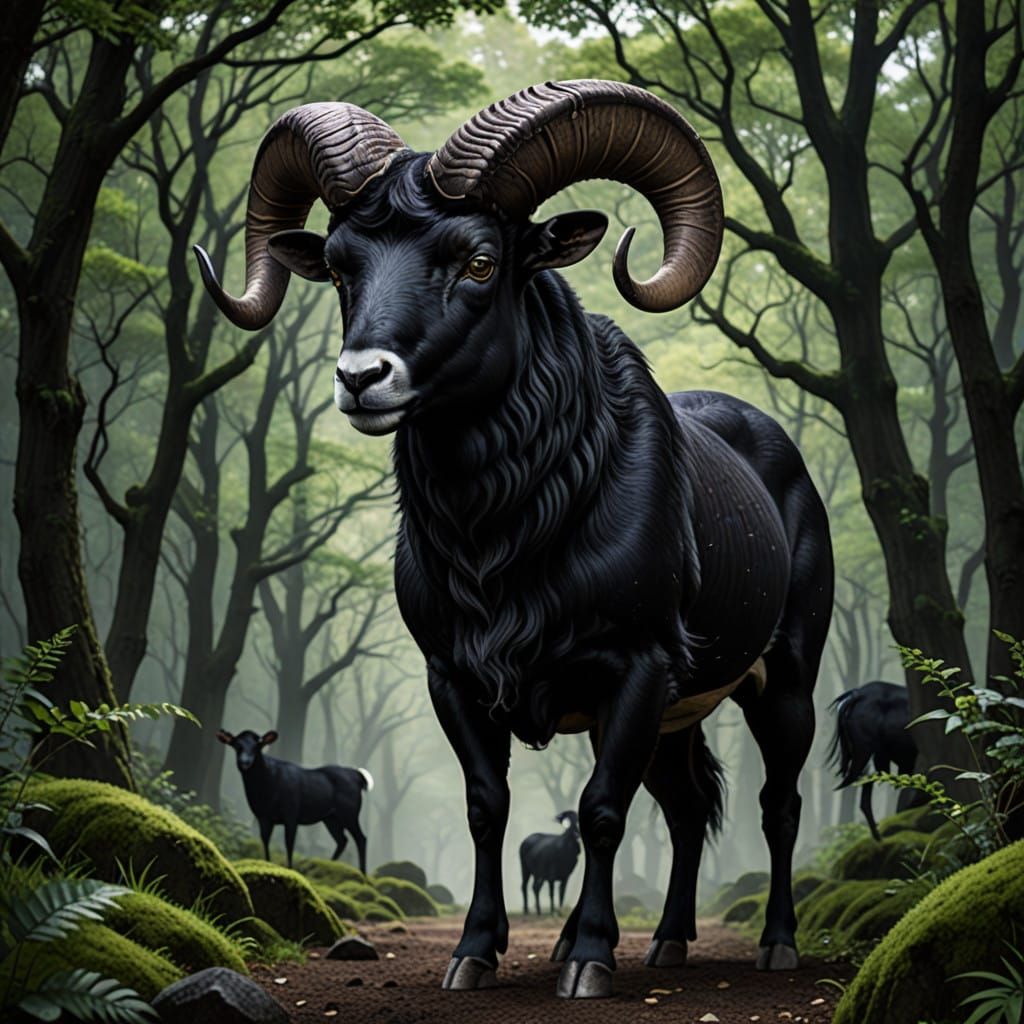 Ancient Japanese Ram Gods in Darkened Landscapes
