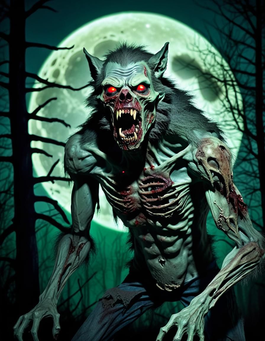Eerie Undead Zombie Werewolf in Haunted Forest