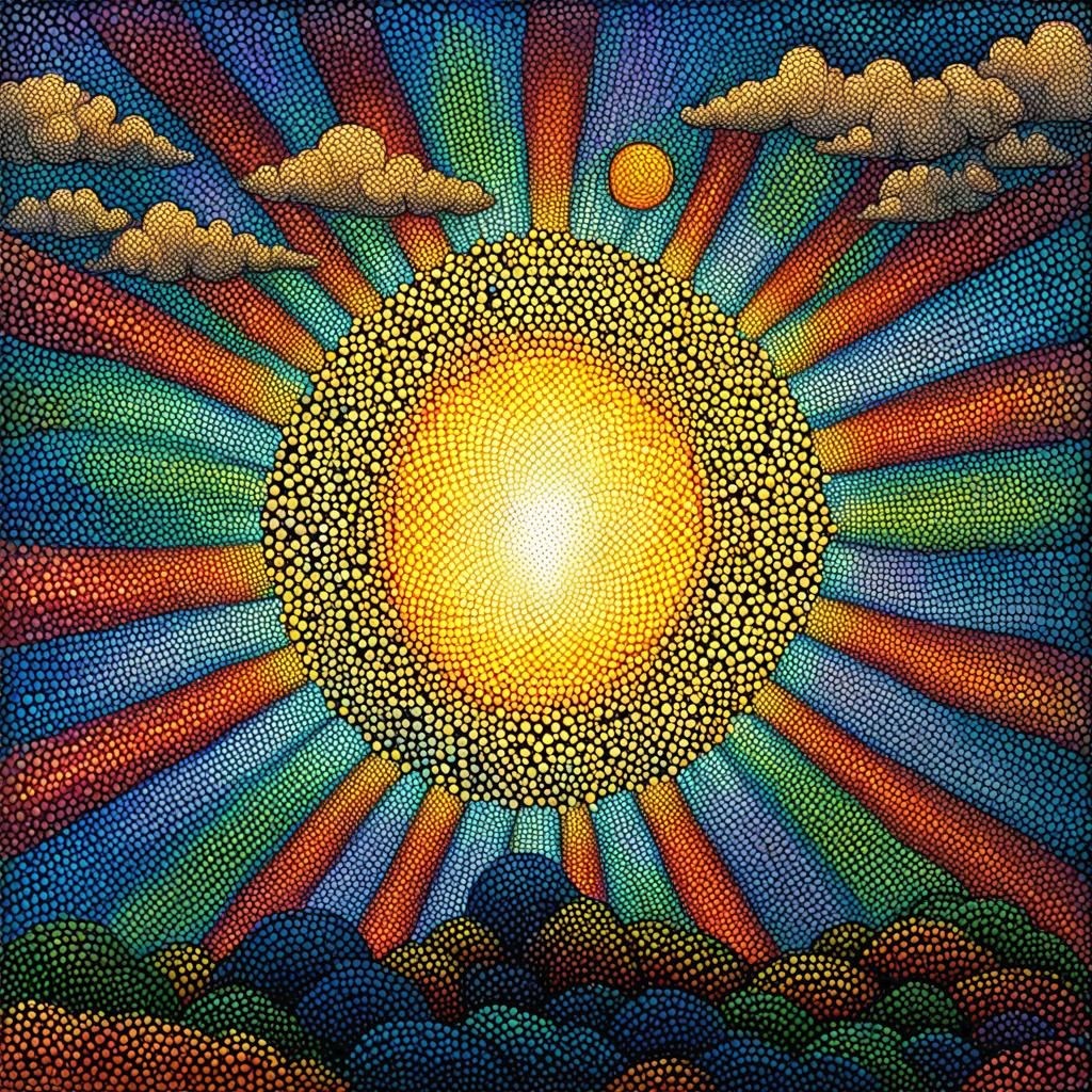 Psychedelic Clouds with Sunshine Rays in Pointillism