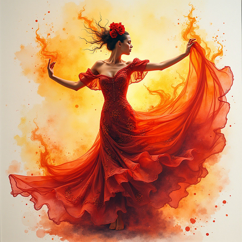 Flamenco Dancer Ablaze: A Watercolour Masterpiece