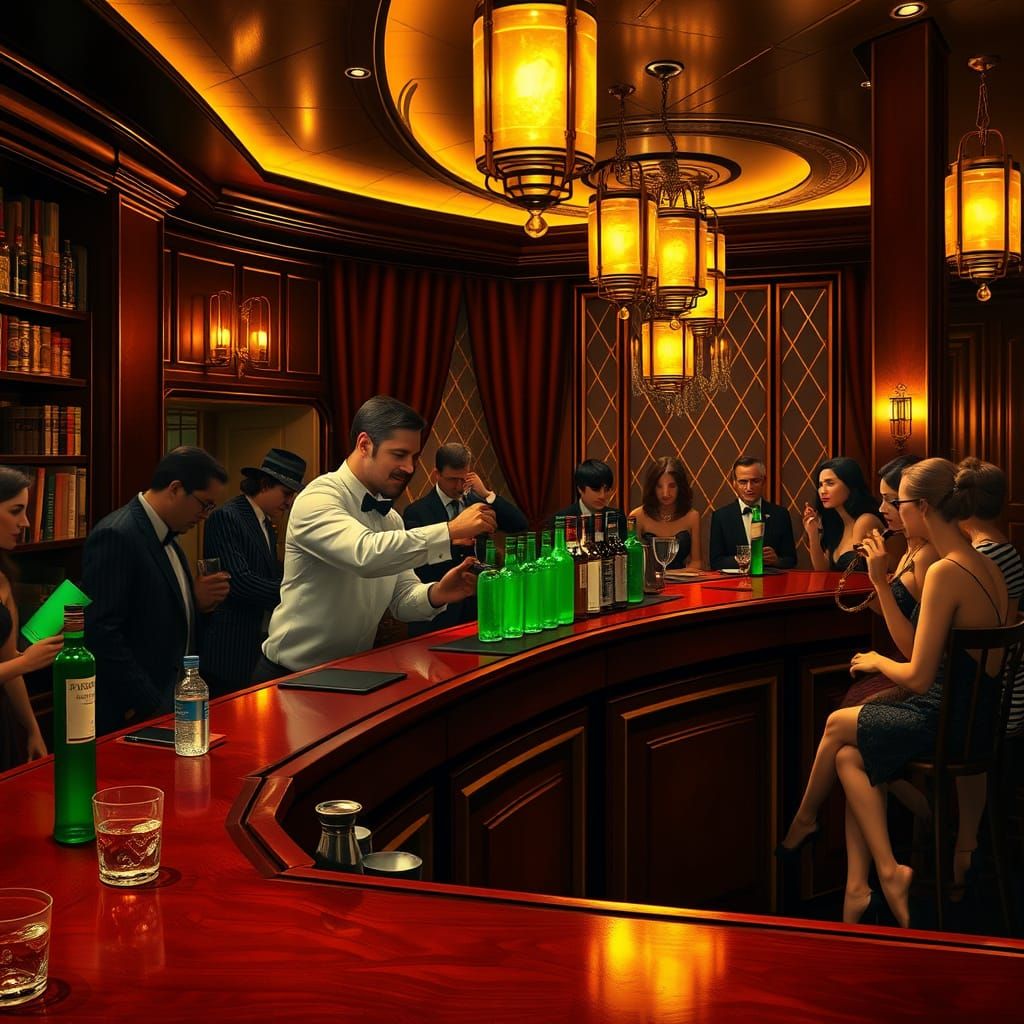 Roaring 20s Speakeasy Scene in Art Deco Style