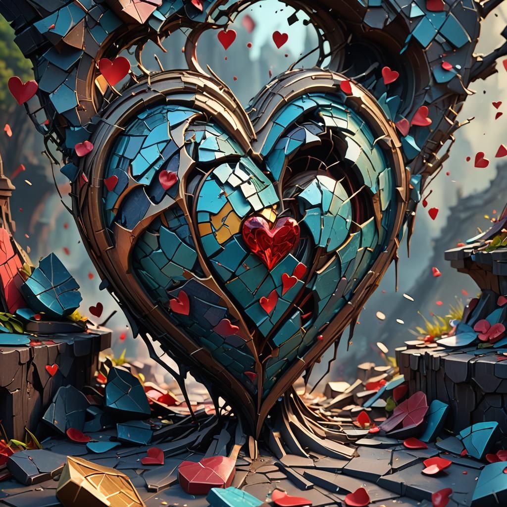 A 3D  representation of a shattered heart