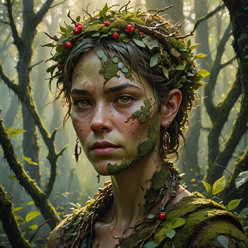 Moss and Berry Woman in Golden Hour Lighting