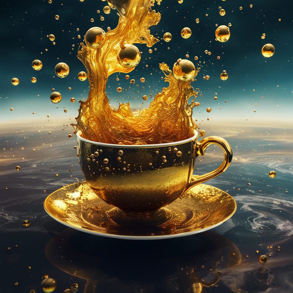 Ghibli-Style Planetary System with Golden Drops