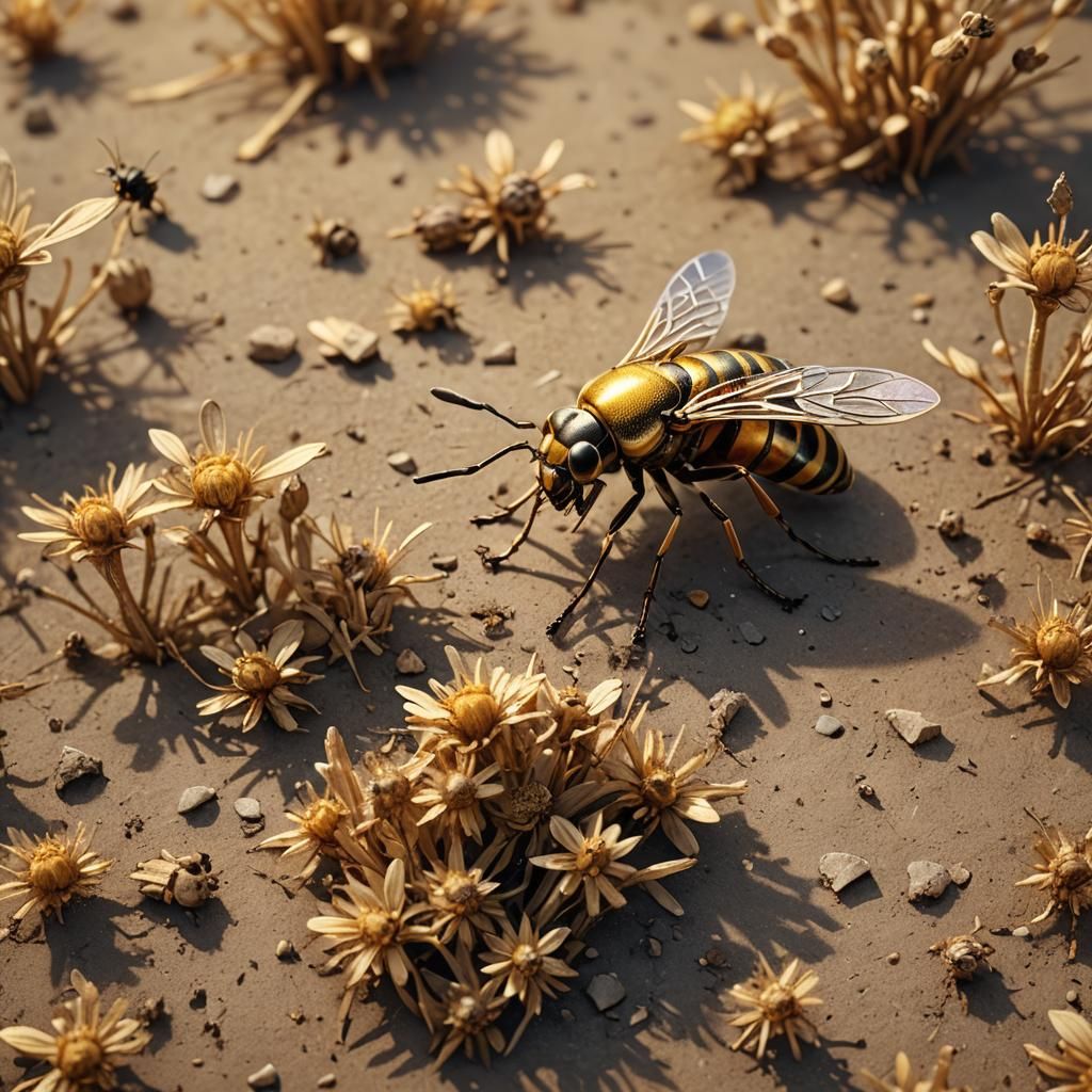 Hyperrealistic Insect on Desolate Field Concept Art