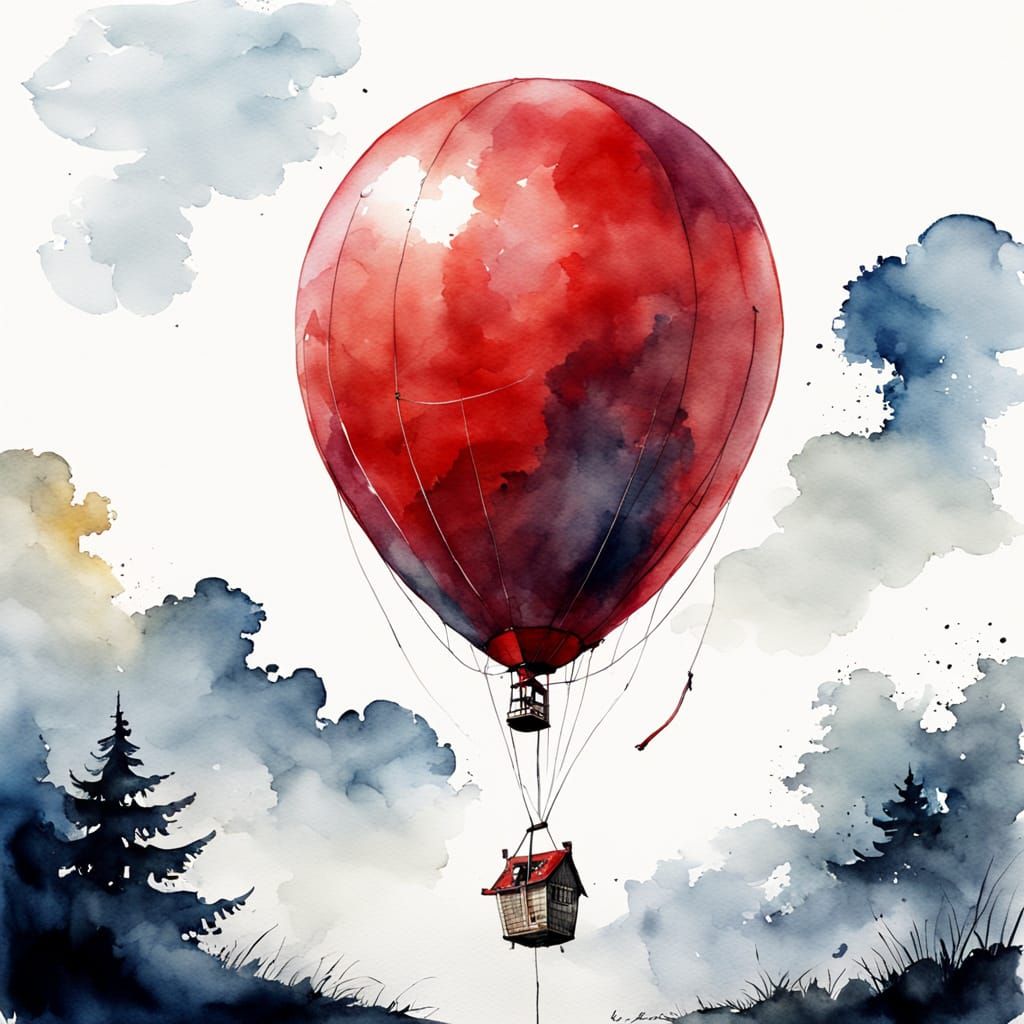 Watercolor Painting of a Huge Red Balloon