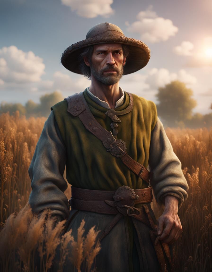 Detailed Matte Painting: Peasant in Field