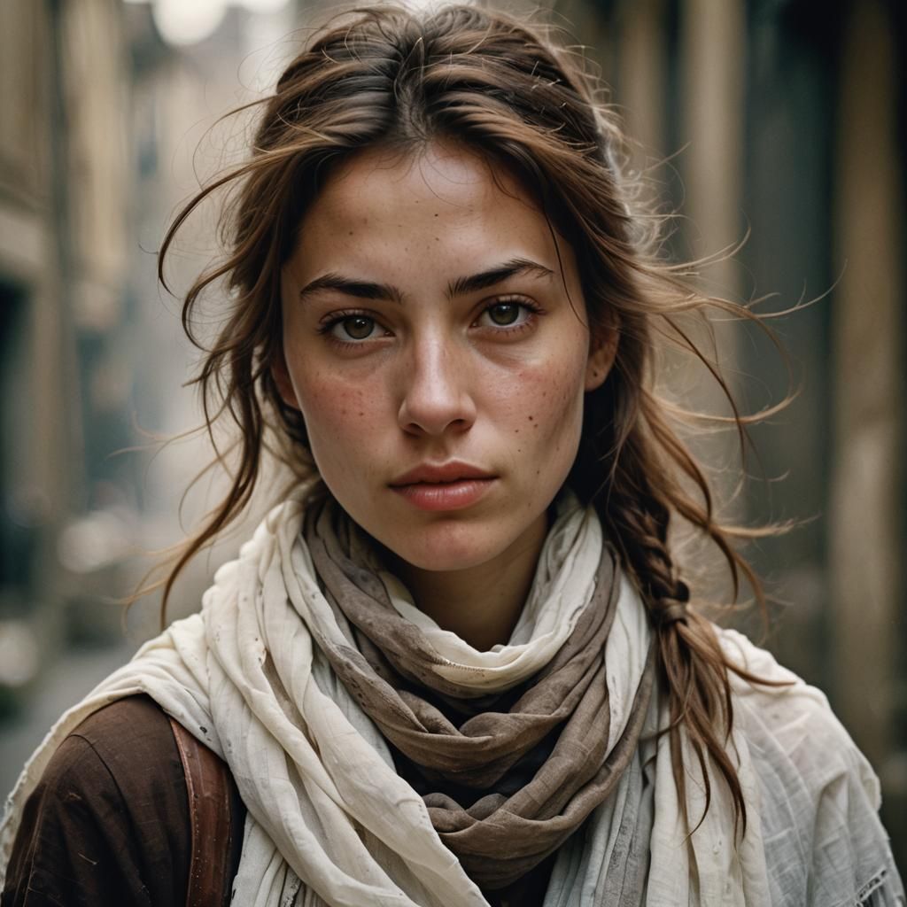 Ethnic Portrait with Gauze Scarf in Renaissance Style