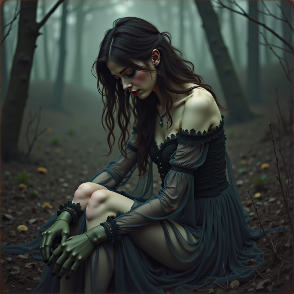 Solitary Woman in Film Noir Style