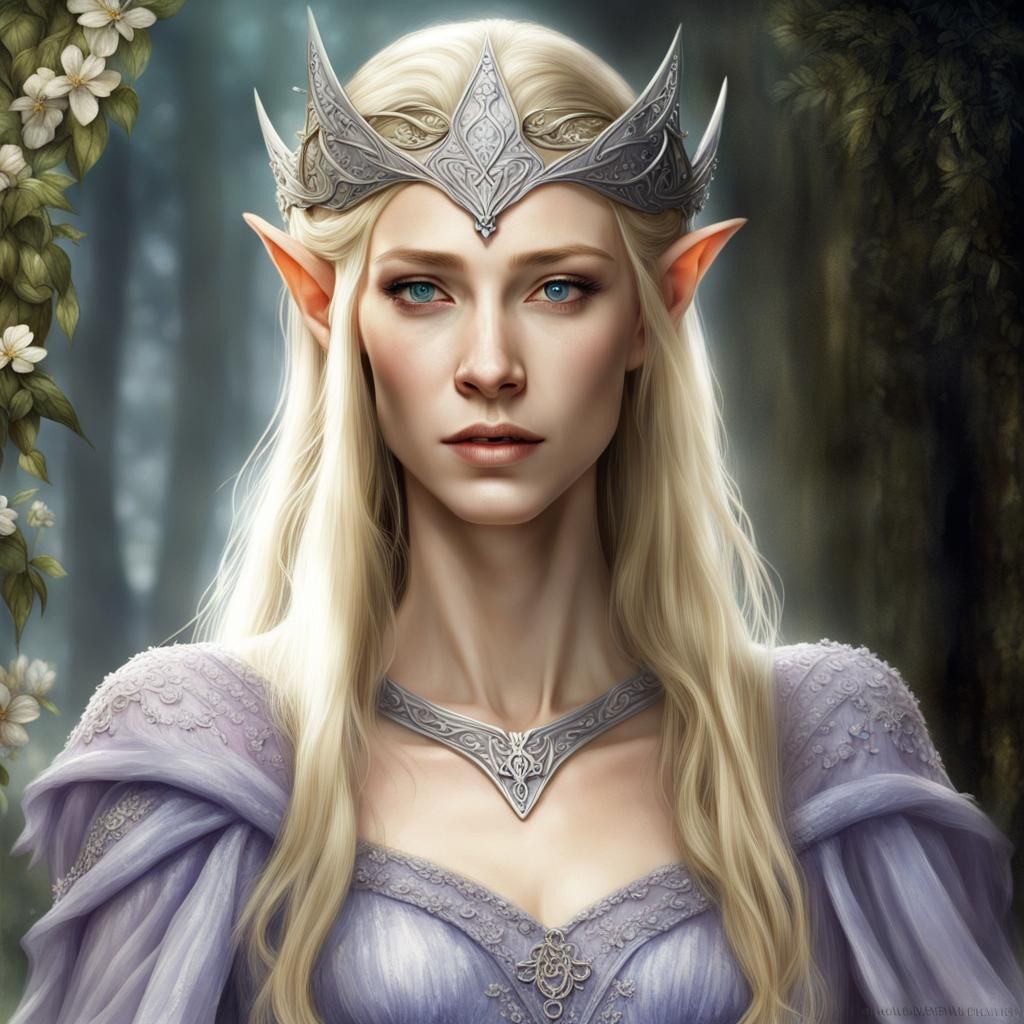 Ethereal Elven Queen Portrait in Art Nouveau Style