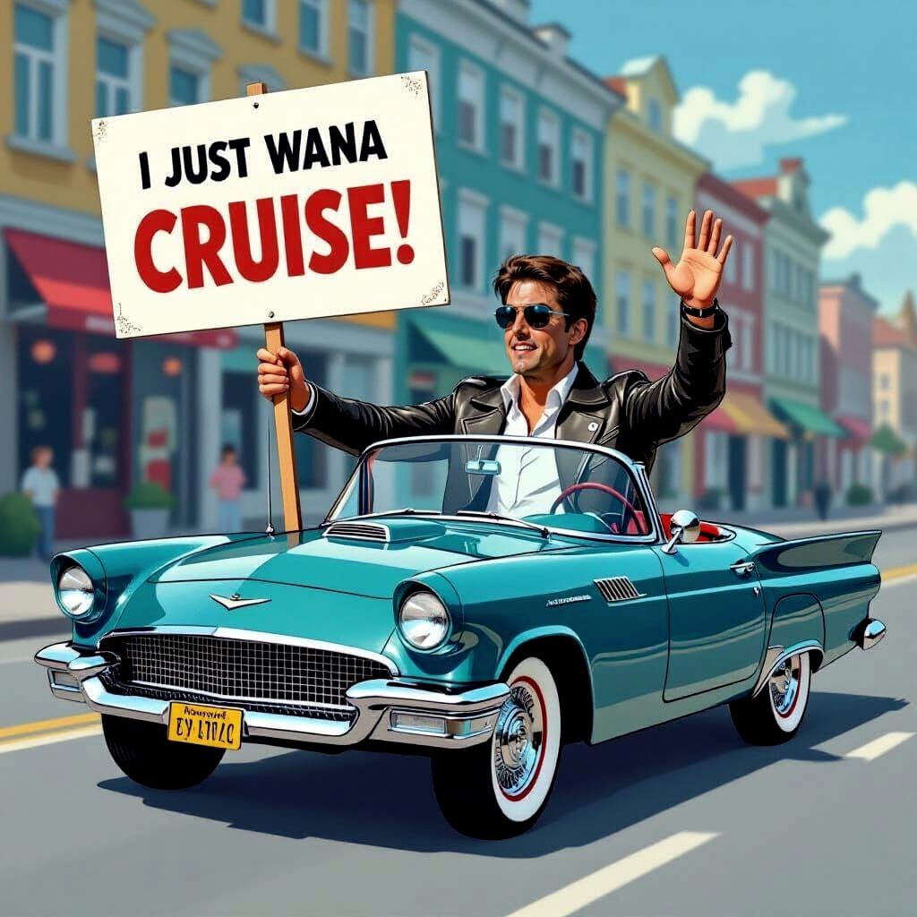 Man in Cabriolet with Sign in Comic Art Style
