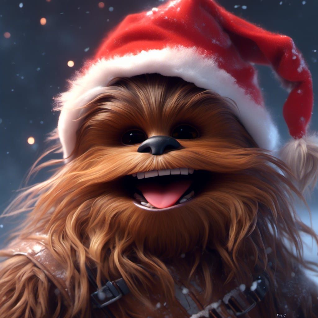Festive Chewbacca Portrait in Detailed Digital Art