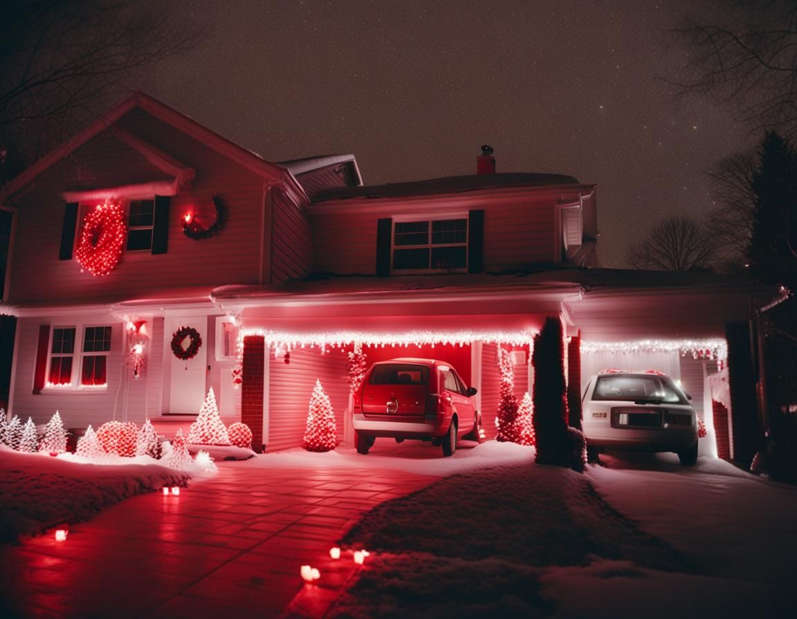 Suburban Home Gleams with Christmas Lights