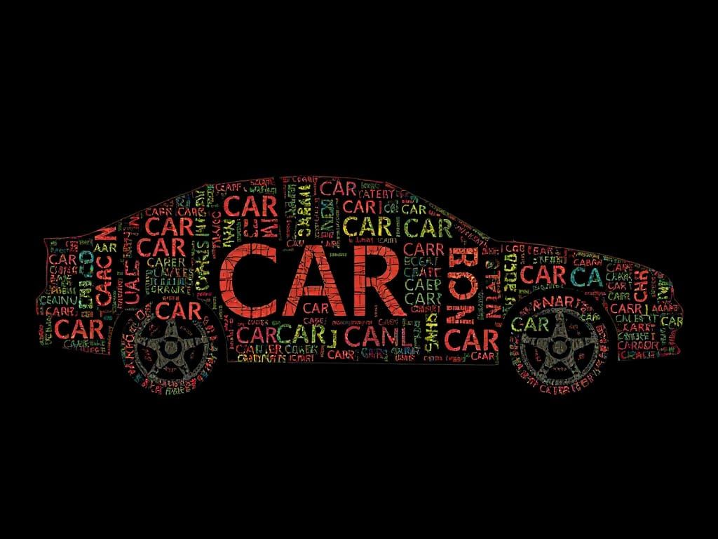 Vibrant Calligram of a Car in Multicoloured Letters