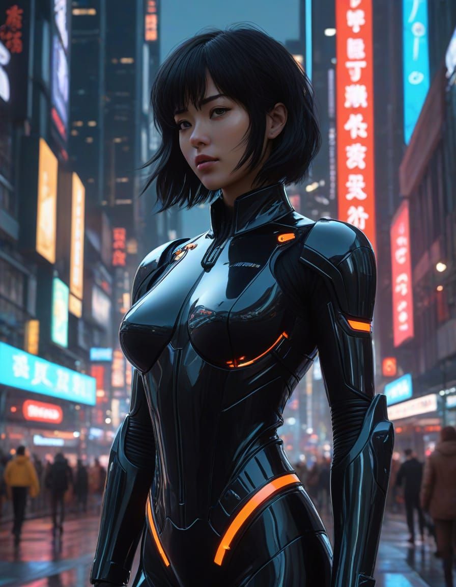 Futuristic Cyberpunk Goddess in Neon Cityscape