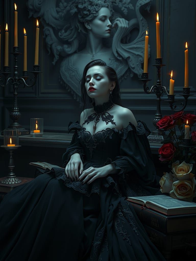 Ethereal Gothic Seductress in Dark, Baroque Elegance