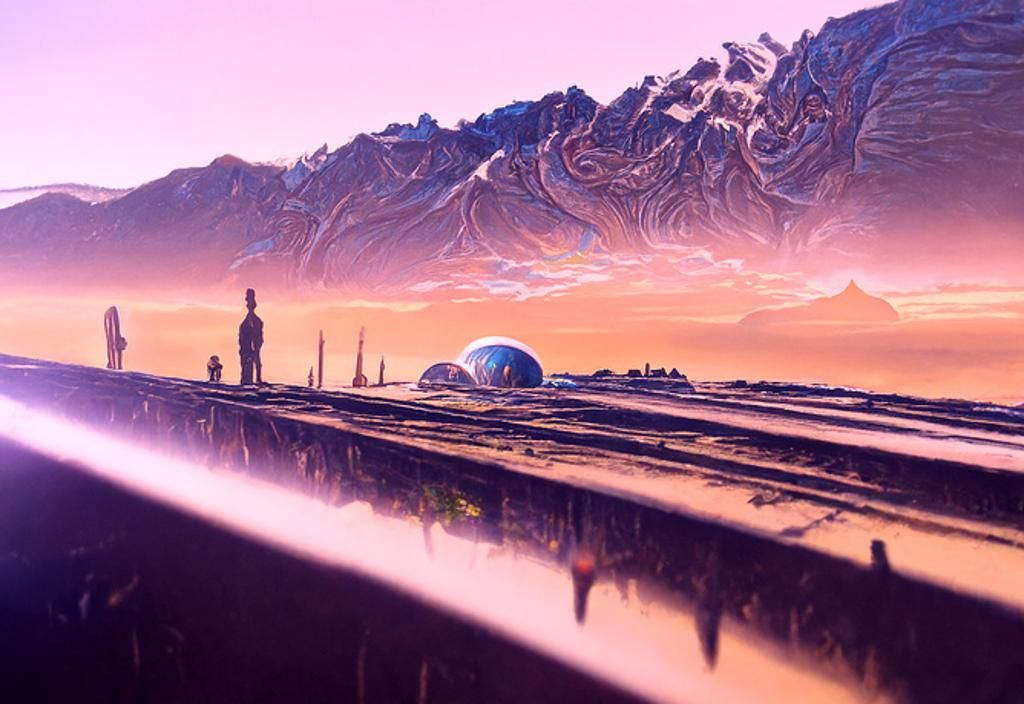 Retrofuturistic Venus Colony Landscape in Ukiyo-e Style