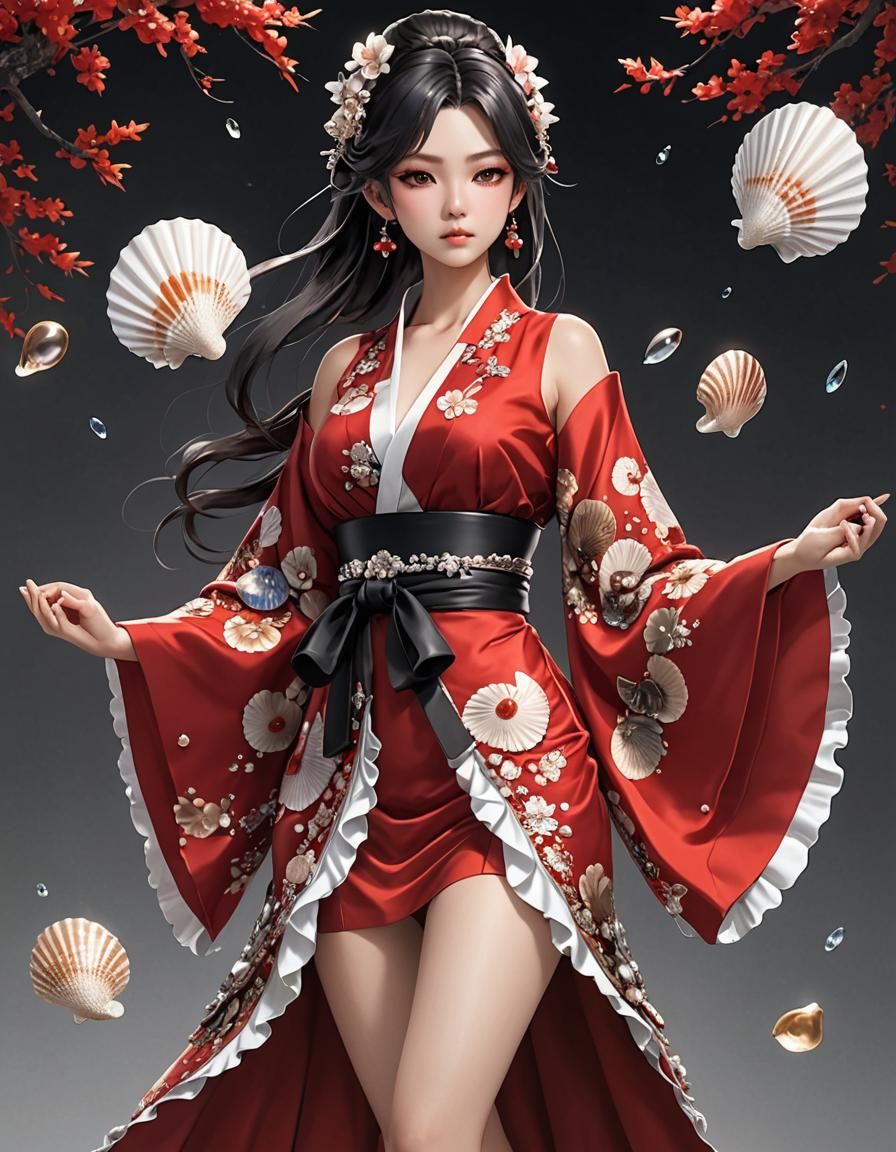 Seashell Kimono in Anime Style, 8K Resolution