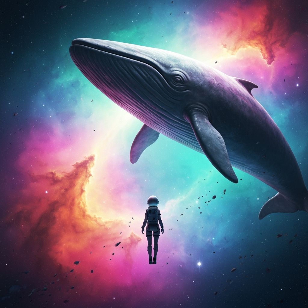 Astronaut Encounters Cosmic Whale in Vivid Nebula