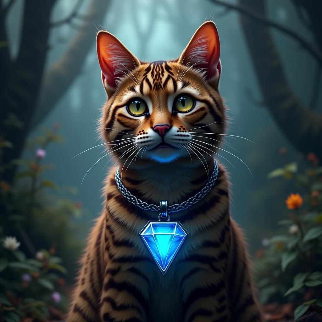 Leopard Cat with Magical Pendant, Digital Art