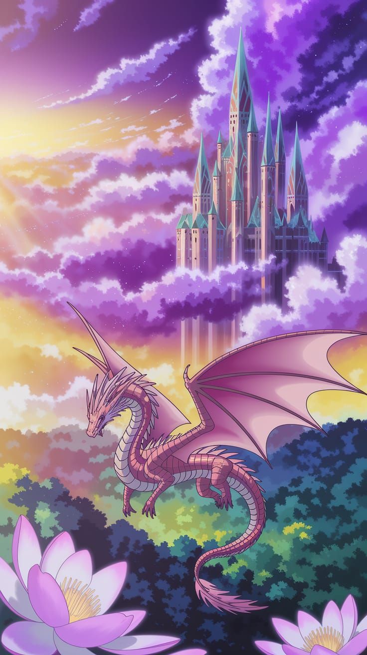 Ethereal Fantasy Realm in Vibrant Anime Style