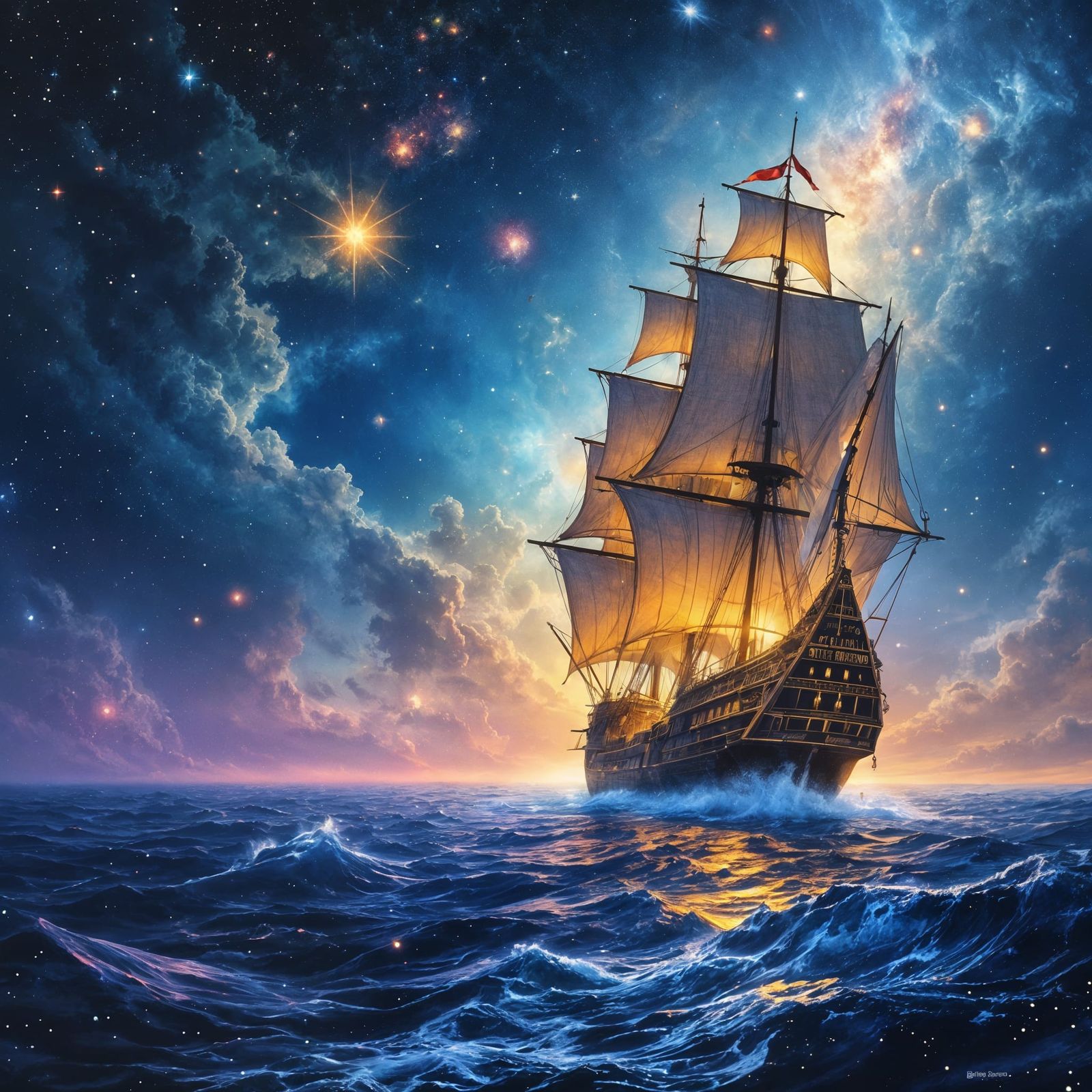 Galleon Sailing Through a Sea of Stars