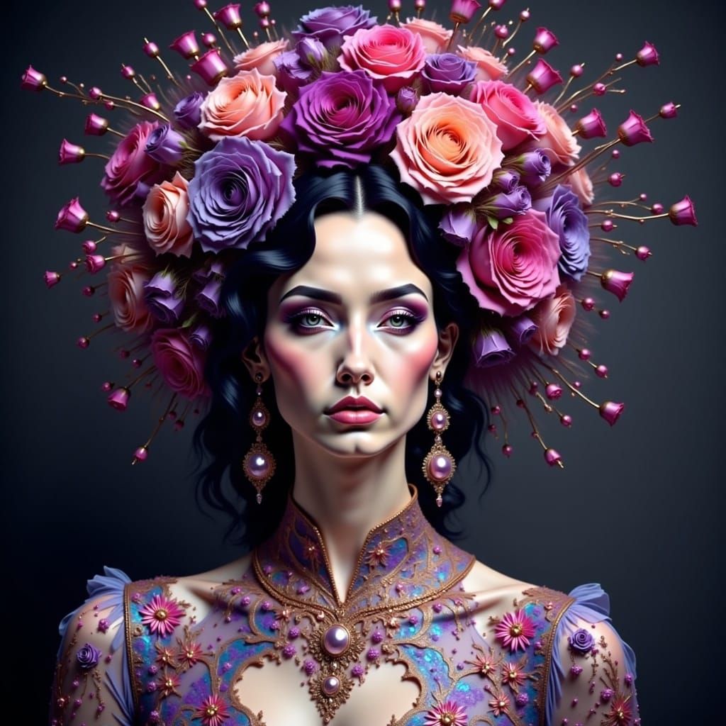 Futuristic Portrait of Woman with Holographic Jewelry