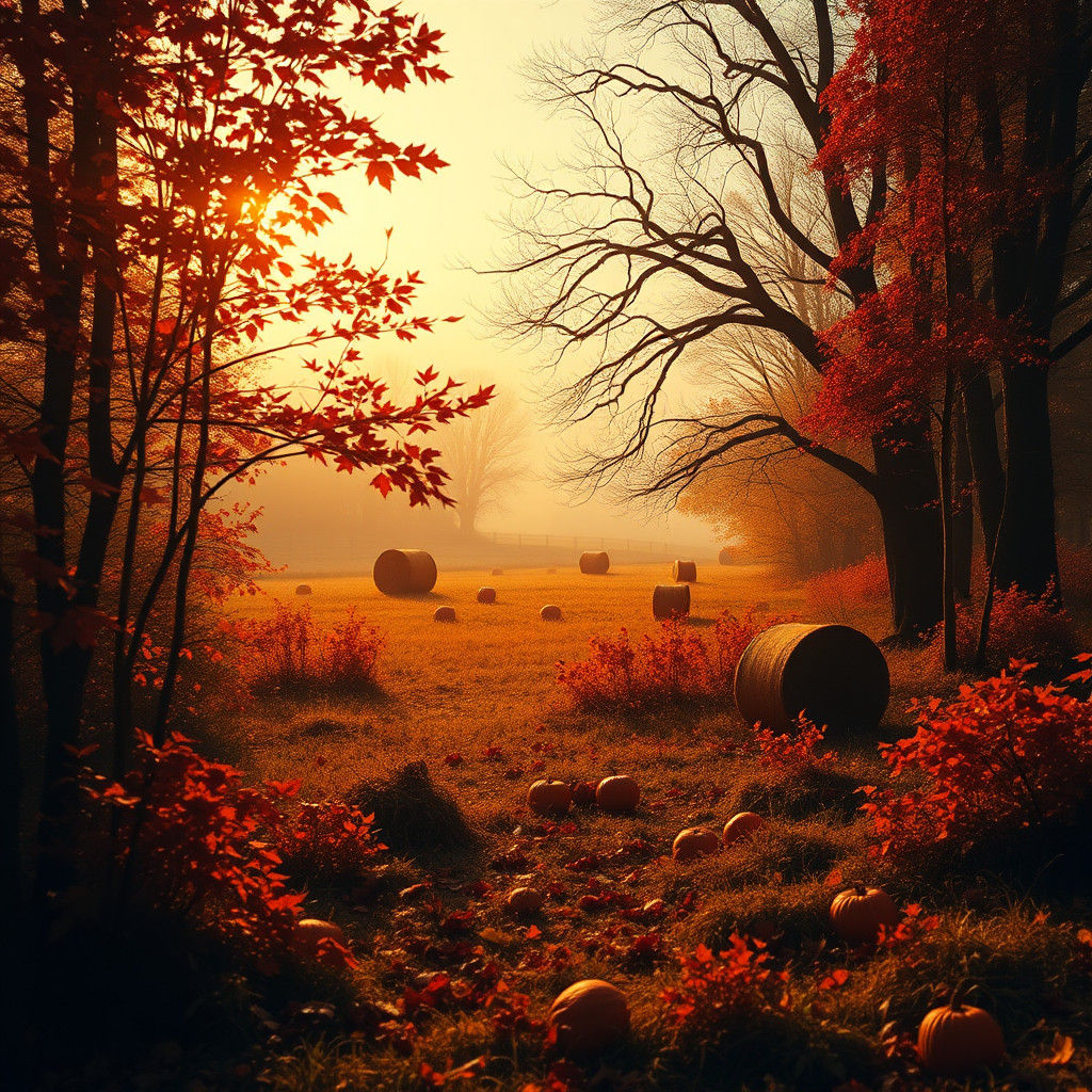 Mystical Autumn Landscape with Golden Light