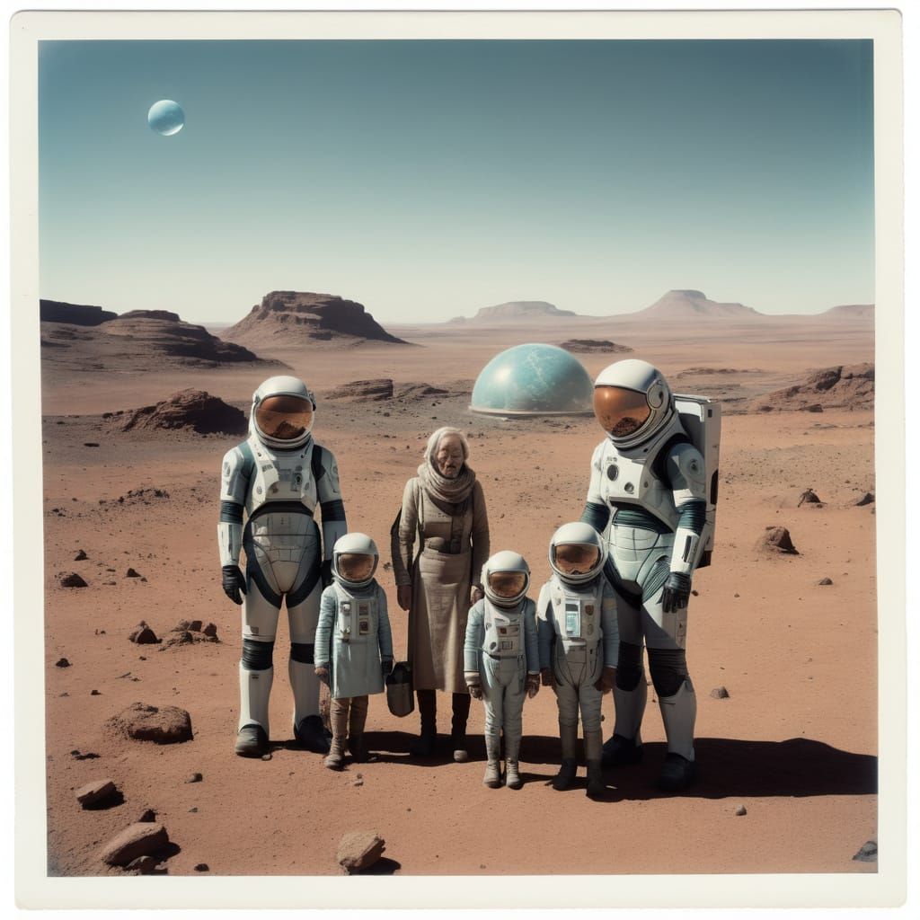 Family Reunion on Mars in 2077, Faded Polaroid Style