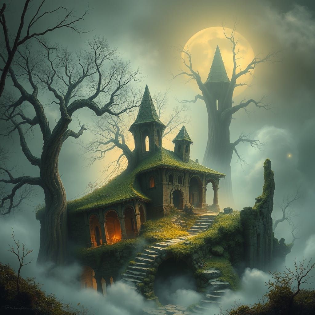 Whimsical Fantasy Landscape in Dreamy, Mystical Style