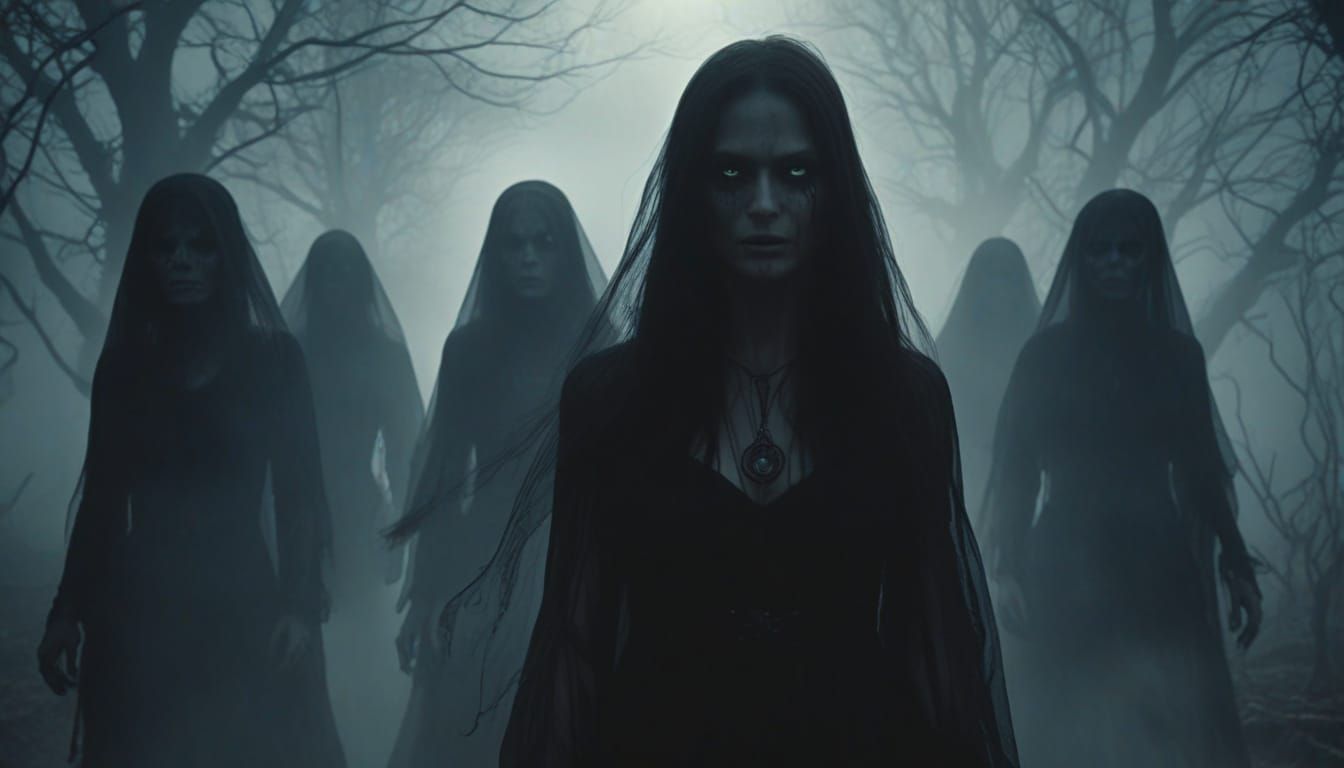 Ethereal Witches Enshrouded in Ominous Twilight