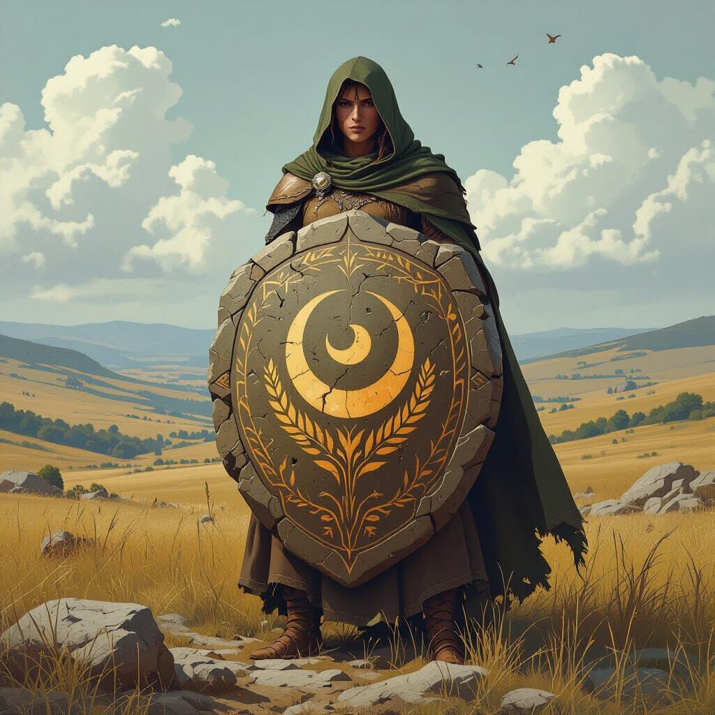 Earthmother's Stone Shield: A Digital Art Relic
