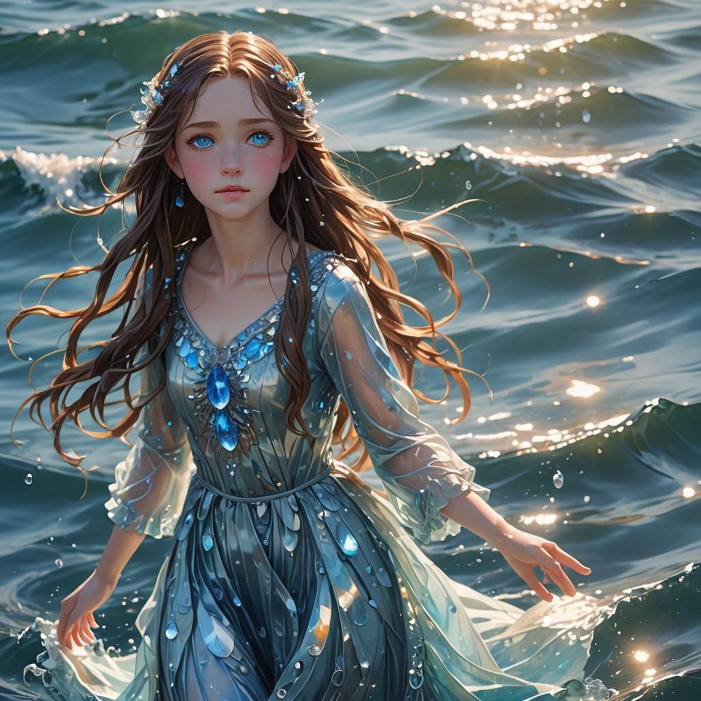 Anime Girl Walking on Water in 3D Art