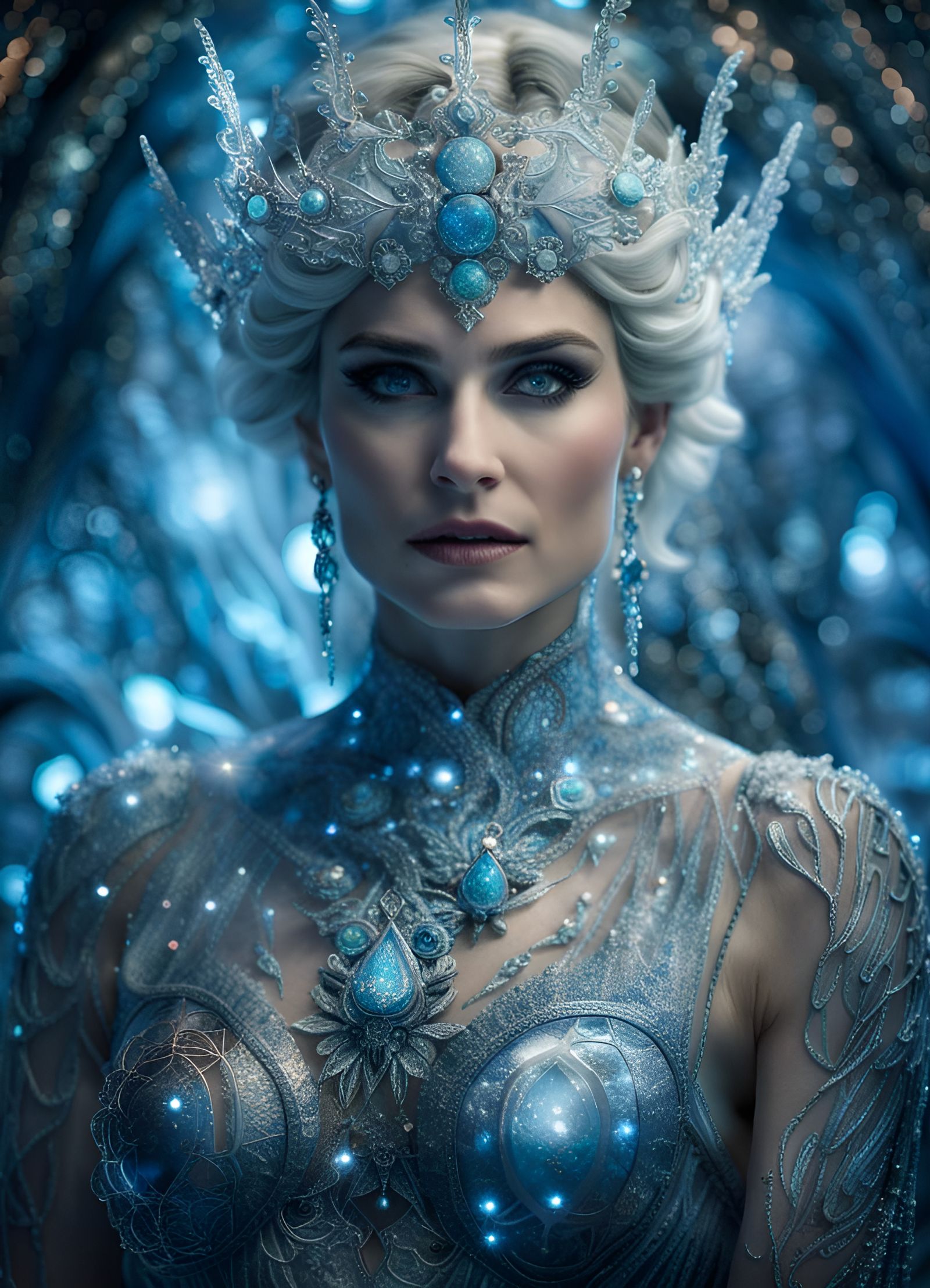 Young Elsa as Nebulae Goddess in Winter Snowscape