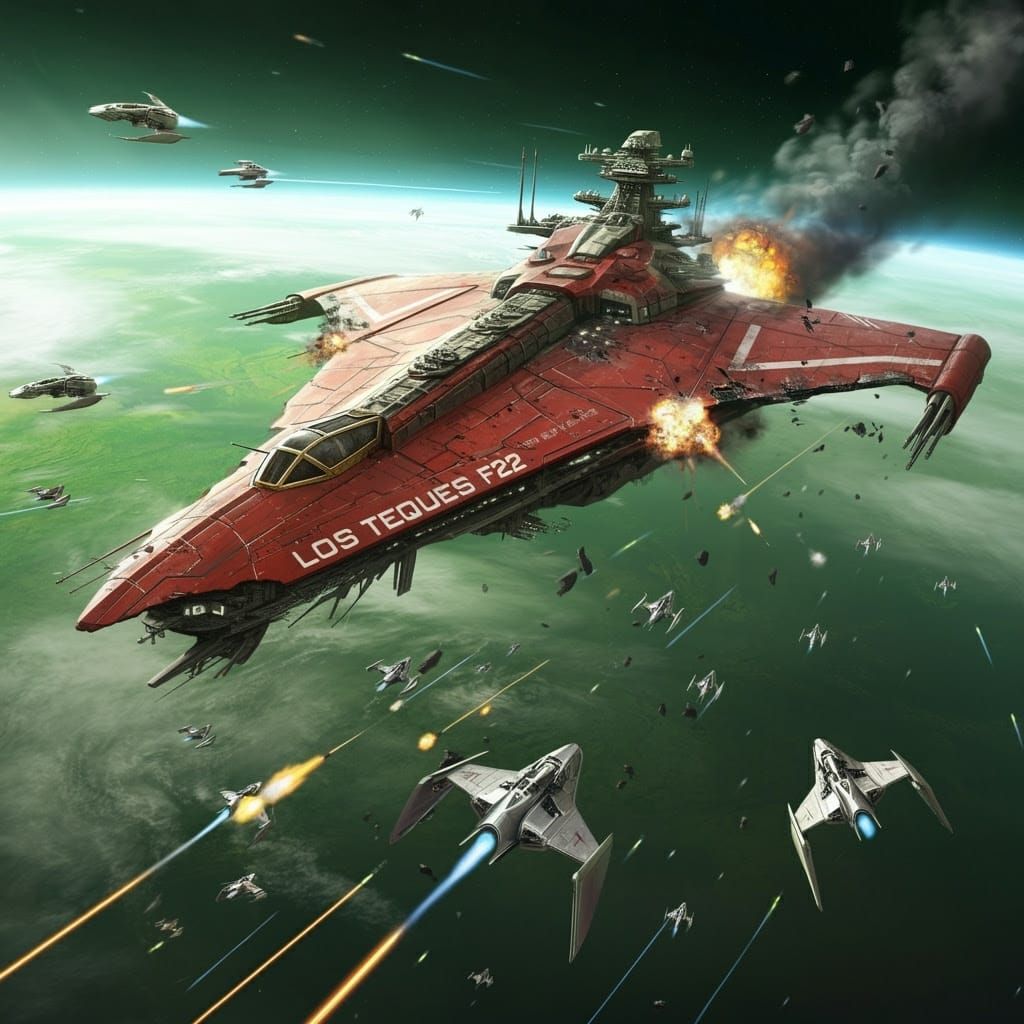 Cosmic Spacecraft Engages in Intense Battle Amidst Nebula