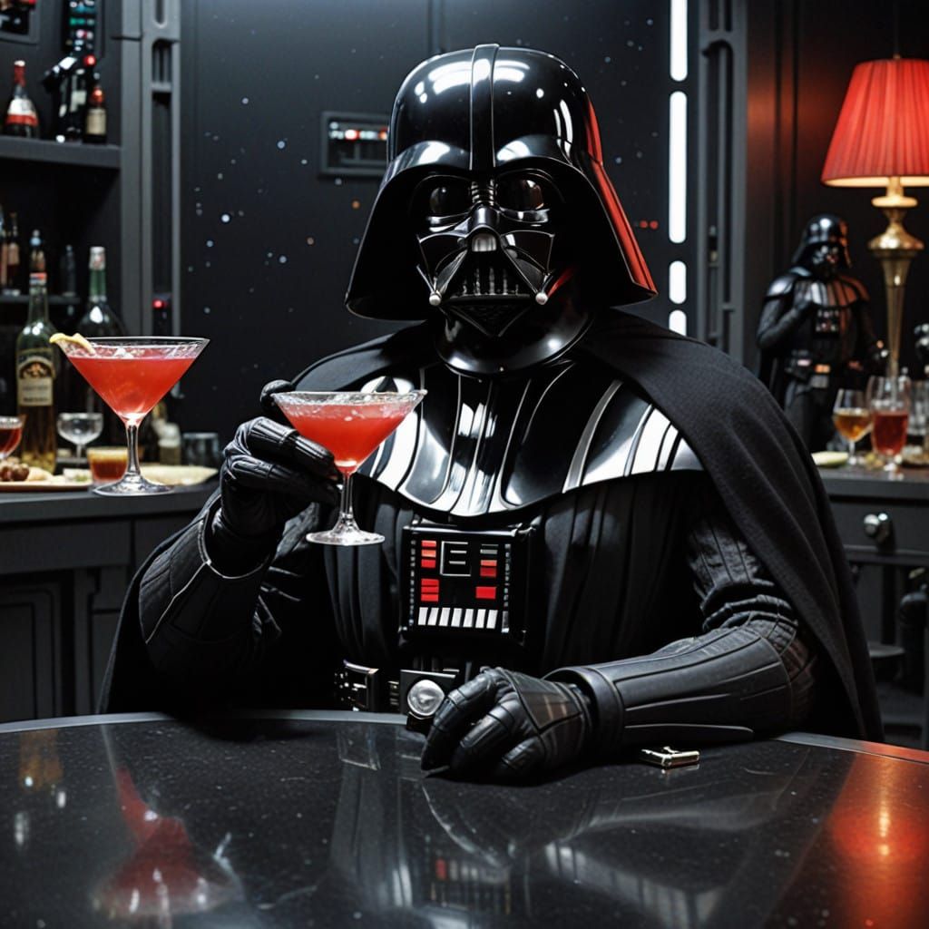Darth Vader Sips a Martini in a Galactic Setting