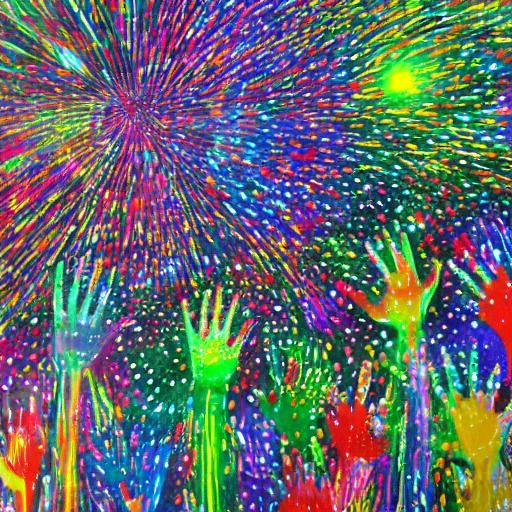 Rainbow Hands Heart in Graffiti Disco Scene